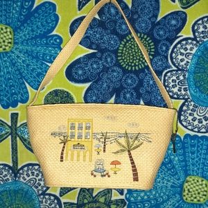 Fossil/Forever by Fossil small straw purse with beach scene embroidery - New